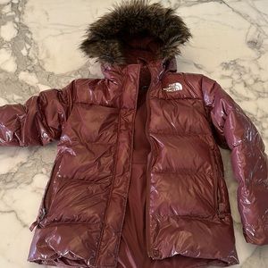 girls north face winter parka with detachable faux fur trim hood size 10 medium